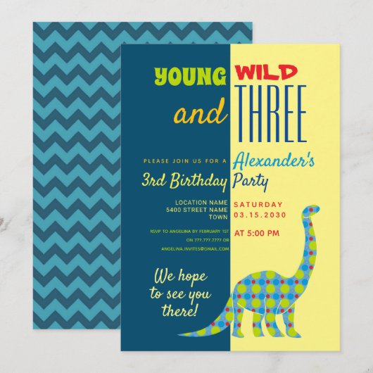 Jong Wild en Drie Dinosaur 3e Verjaardag Kaart (Voorkant / Achterkant)