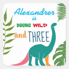 Jong Wild en Drie Dinosaur 3e Verjaardag Vierkante Sticker
