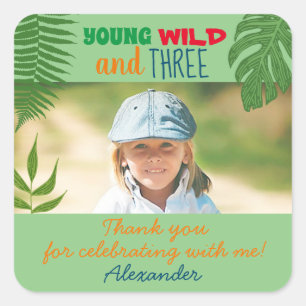 Jong Wild en Drie Foto 3e Verjaardag Vierkante Sticker