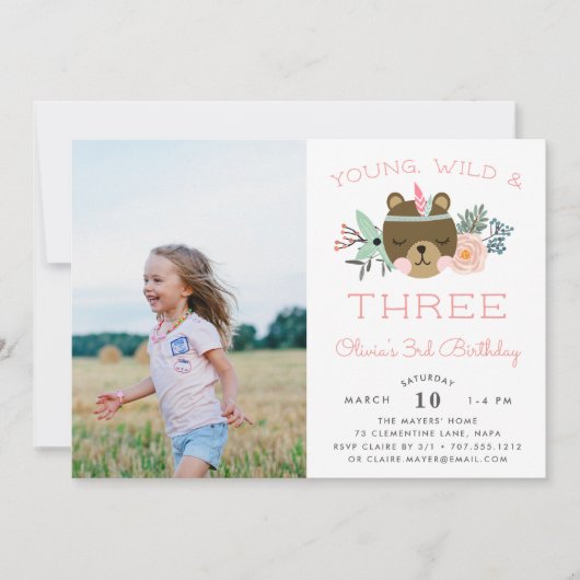 Jong, Wild en Drie | Foto van Birthday Party Invit Kaart (Voorkant)