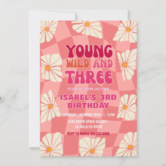 Jong wild en drie | Groovy Daisy derde verjaardag Kaart (Voorkant)