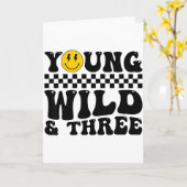 Jong Wild En Drie Groovy Retro 3 Jaar Oud Kind Kaart (Gele Bloem)
