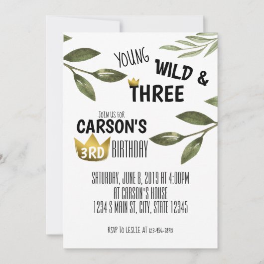 Jong wild en drie jaar oud kaart (Voorkant)