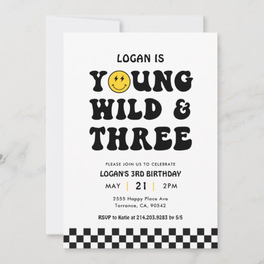 Jong Wild en Drie Jongen 3e Verjaardagsfeestje Kaart (Voorkant)