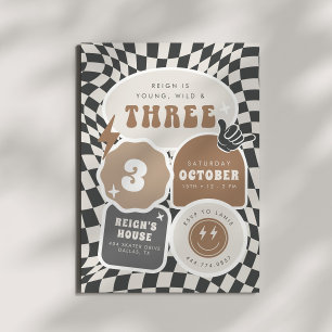 Jong, wild en drie   Jongens 3e Retro Verjaardag Kaart