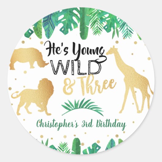 Jong Wild en Drie jongens Derde verjaardag Ronde Sticker (Voorkant)