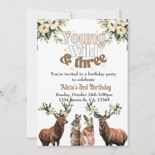 Jong wild en drie kind verjaardagsfeestje kaart (Voorkant)