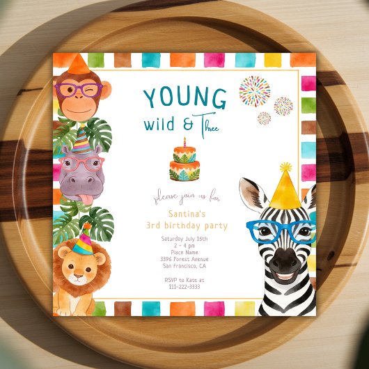 Jong Wild En Drie Leuke Dieren 3e Verjaardag Kaart