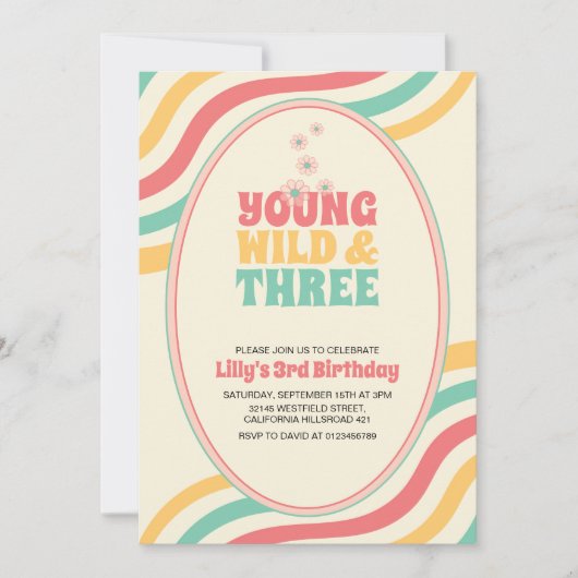 Jong wild en drie retro groovy 3e verjaardag kaart (Voorkant)