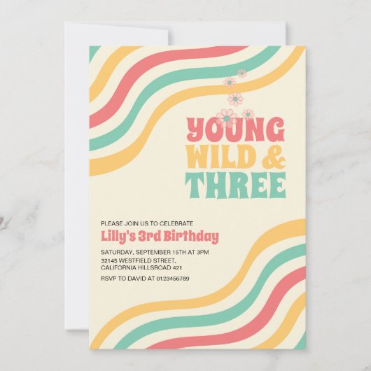 Jong wild en drie retro groovy 3e verjaardag kaart (Voorkant)