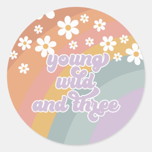 Jong Wild en Drie Retro Regenboog Ronde Sticker (Voorkant)