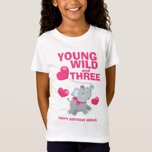 Jong Wild en Drie Roze 3de Verjaardag T-shirt (Voorkant)
