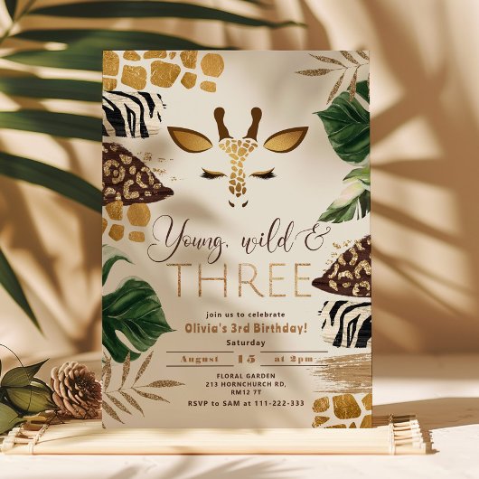Jong wild en Drie Safari 3e verjaardag Kaart
