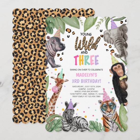 Jong Wild en DRIE Safari 3e Verjaardag Kaart (Voorkant / Achterkant)