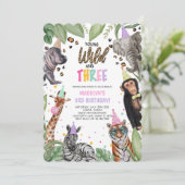 Jong Wild en DRIE Safari 3e Verjaardag Kaart (Staand voorkant)