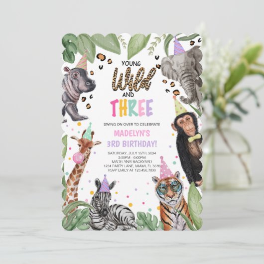Jong Wild en DRIE Safari 3e Verjaardag Kaart (Staand voorkant)
