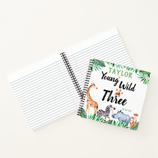 Jong, wild en drie Safari 3e verjaardagsgast Notitieboek (Binnen)