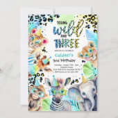 Jong wild en drie safari blauwe jongen verjaardag kaart (Voorkant)