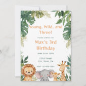 Jong Wild en Drie Safari Jungle Verjaardag Kaart (Voorkant)