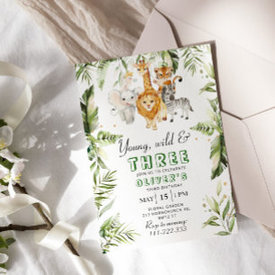 Jong, wild en drie safari verjaardag kaart