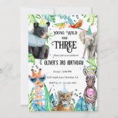 Jong Wild en Drie Safari Verjaardagsfeest Kaart (Voorkant)
