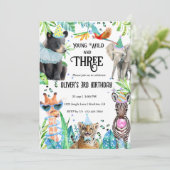 Jong Wild en Drie Safari Verjaardagsfeest Kaart (Staand voorkant)