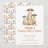 Jong Wild en Drie Schattige Meerkat Derde Verjaard Kaart (Voorkant / Achterkant)