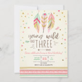 Jong wild en drie uitnodigen Meisje Roze Goud 3e Kaart (Voorkant)