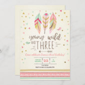 Jong wild en drie uitnodigen Meisje Roze Goud 3e Kaart (Voorkant / Achterkant)