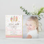 Jong wild en drie uitnodigen Meisje Roze Goud 3e Kaart (Staand voorkant)