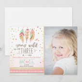 Jong wild en drie uitnodigen Meisje Roze Goud 3e Kaart (Voorkant / Achterkant)