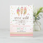 Jong wild en drie uitnodigen Meisje Roze Goud 3e Kaart (Staand voorkant)