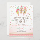 Jong wild en drie uitnodigen Meisje Roze Goud 3e Kaart (Voorkant / Achterkant)
