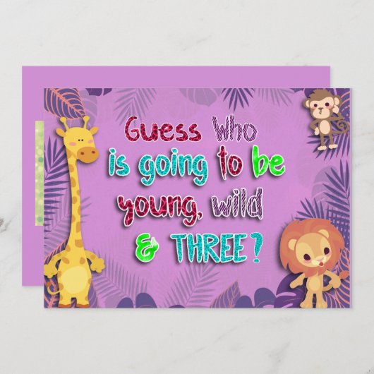 Jong, wild en drie, verjaardagsuitnodiging kaart (Voorkant / Achterkant)