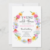 Jong wild en drie wilde bloem 3e verjaardagsfeest kaart (Voorkant)