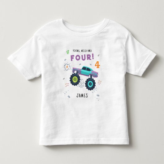 Jong, Wild En Vier 4e Verjaardag Kinderen Monster  Kinder Shirts (Voorkant)