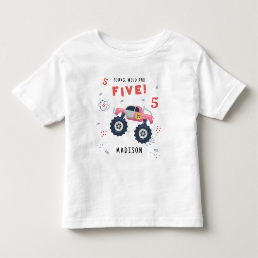 Jong, Wild En Vijf 5e Verjaardag Kinderen Monster  Kinder Shirts (Voorkant)