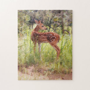 Jong Wild Hertenjong in een Weide Kunstpuzzel Legpuzzel