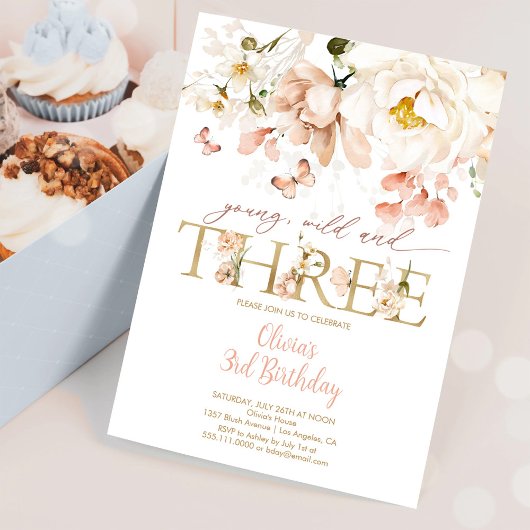 Jong Wild & Three Blush Bloemendrie Verjaardag Kaart