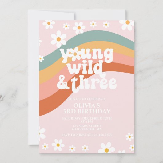 Jong Wild Three Groovy madeliefje regenboog 3e ver Kaart (Voorkant)
