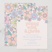 Jong Wild Three Retro Bloem 3e verjaardag Kaart (Voorkant / Achterkant)