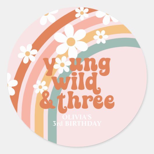 Jong Wilde Drie Retro regenboog 3e verjaardag Ronde Sticker (Voorkant)