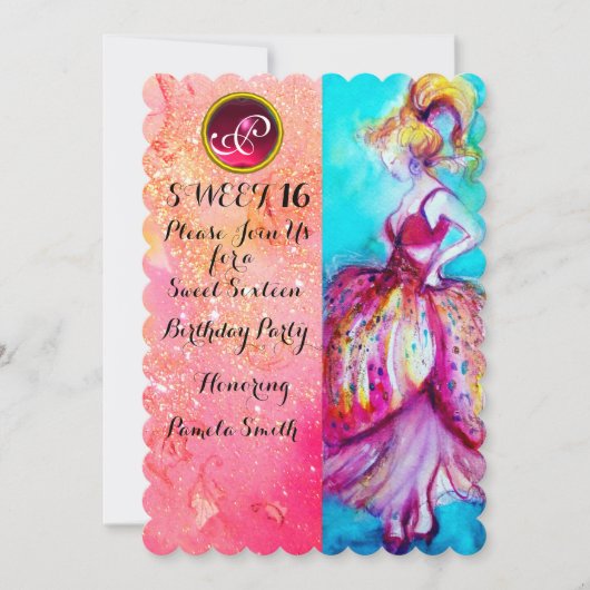 JONG ZEVENTIENJARIG FEESTJE,Roze Glitters Monogram Kaart (Voorkant)