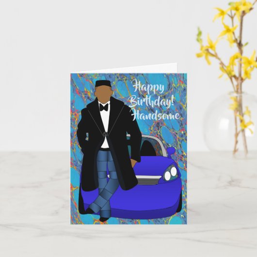 Jonge Afrikaanse Amerikaanse Man Verjaardag Kaart (Gele Bloem)