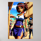 Jonge Afrikaanse Lady blauw wit jurkje | AI Art Poster (Voorkant)