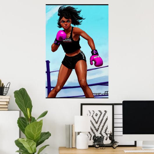 Jonge Afro-Amerikaanse bokser | AI Art Poster (Thuiskantoor)