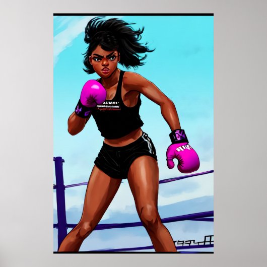 Jonge Afro-Amerikaanse bokser | AI Art Poster (Voorkant)