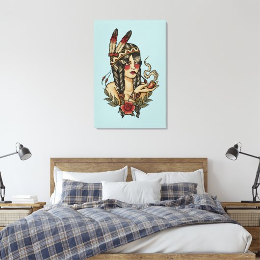 Jonge autochtone Amerikaanse vrouw Canvas Afdruk (Insitu (Slaapkamer))