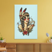 Jonge autochtone Amerikaanse vrouw Canvas Afdruk (Insitu (Woonkamer))