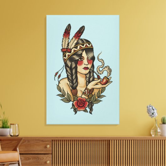 Jonge autochtone Amerikaanse vrouw Canvas Afdruk (Insitu (Woonkamer))